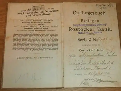 altes Sparbuch Rostock , 1926 - 1944 , Melita Reelich in Güstrow i. Mecklenburg , Sparkasse , Bank !!