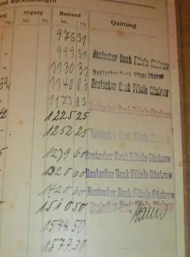 altes Sparbuch Rostock , 1926 - 1944 , Melita Reelich in Güstrow i. Mecklenburg , Sparkasse , Bank !!