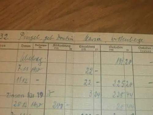 altes Sparbuch Parchim , 1950 - 1958 , Maria Pingel geb. Vontin in Wittenberge i. Mecklenburg , Sparkasse , Bank !!