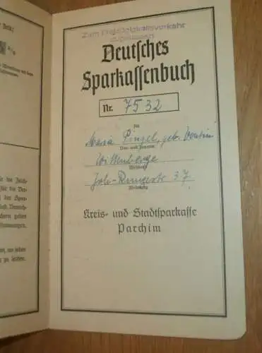 altes Sparbuch Parchim , 1950 - 1958 , Maria Pingel geb. Vontin in Wittenberge i. Mecklenburg , Sparkasse , Bank !!