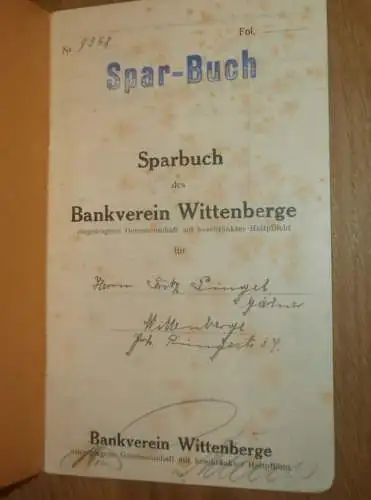 altes Sparbuch Wittenberge , 1936 - 1941 , Gärtner Fritz Pingel in Wittenberge i. Mecklenburg , Sparkasse , Bank !!