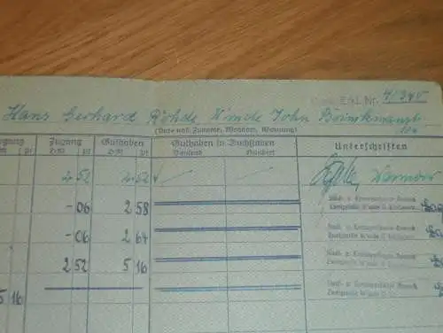 altes Sparbuch Rostock , 1952 - 1955 , Hans Rohde in Warnemünde i. Mecklenburg , Sparkasse , Bank !!
