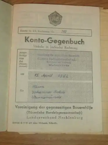 altes Sparbuch Warnemünde , 1952 - 1953 , VdgB , Johannes Rohde in Warnemünde i. Mecklenburg , Sparkasse , Bank !!