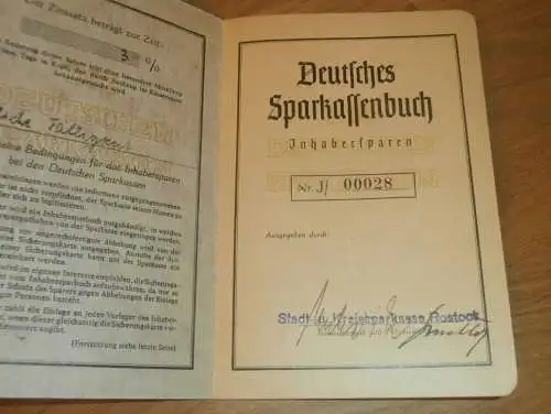 altes Sparbuch Rostock , 1954 - 1966 , Inhabersparen , Mecklenburg , Sparkasse , Bank !!
