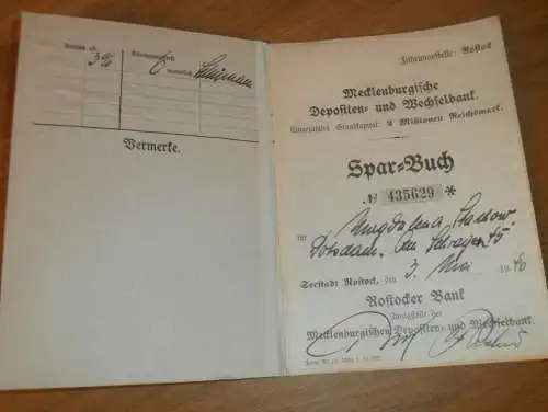 altes Sparbuch Rostock , 1940 -1943 , Magdalena Stachow in Potsdam , Mecklenburg , Sparkasse , Bank !!