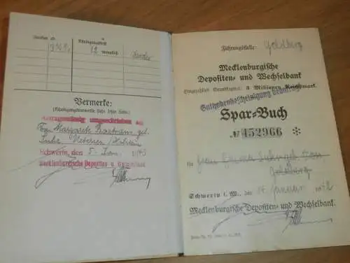 altes Sparbuch Goldberg , 1942 - 1947, Emma Suhr geb. Voss in Goldberg i. Mecklenburg , Bartram in Uetersen Sparkasse