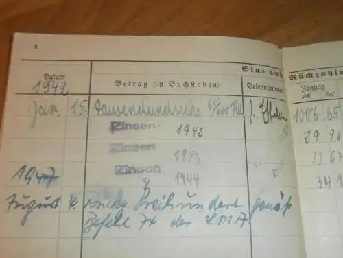altes Sparbuch Goldberg , 1942 - 1947, Emma Suhr geb. Voss in Goldberg i. Mecklenburg , Bartram in Uetersen Sparkasse