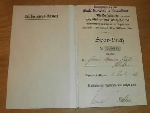 altes Sparbuch Schwerin , 1916 - 1923 , Marie Rüß in Schwerin i. Mecklenburg , Sparkasse !!