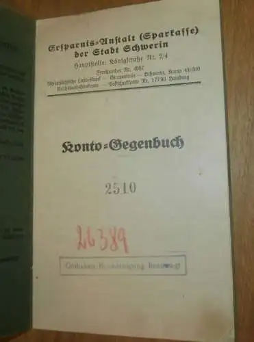 altes Sparbuch Schwerin , 1938 - 1945 , Oberpostschaffner Karl Rüß in Schwerin i. Mecklenburg , Sparkasse !!