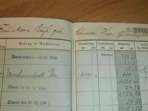 altes Sparbuch Schwerin , 1936 - 1944 , Marie Rüß geb. Schneider in Schwerin i. Mecklenburg , Sparkasse !!