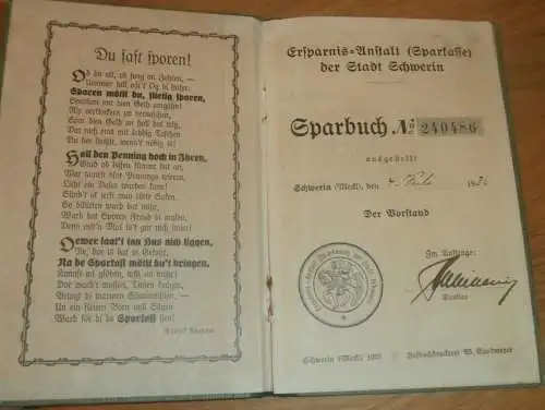 altes Sparbuch Schwerin , 1936 - 1944 , Marie Rüß geb. Schneider in Schwerin i. Mecklenburg , Sparkasse !!