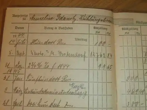 altes Sparbuch Kühlungsborn , 1944 - 28.April 1945 , Anneliese Gdanitz in Kühlungsborn i. Mecklenburg , Sparkasse