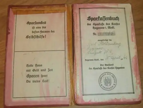 altes Sparbuch Hagenow , 1944 - 1945 , Karl Flottenberg in Hagenow i. Mecklenburg , Sparkasse