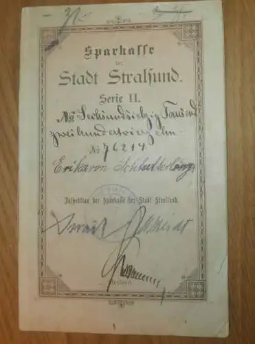 altes Sparbuch Stralsund , 1900 - 1917, Erika von Schlatterberger in Stralsund i. Mecklenburg , Sparkasse , Bank !!