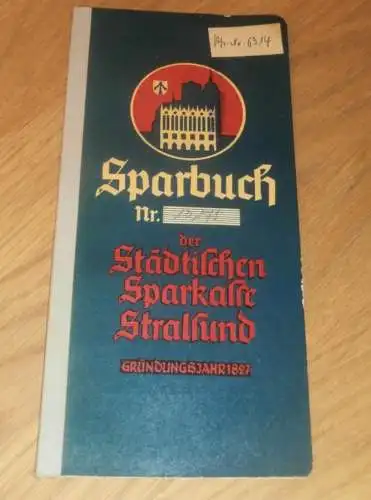 altes Sparbuch Stralsund , 1939 - 1944 , Gerhild Lohmann in Wolgast i. Mecklenburg , Sparkasse , Bank !!