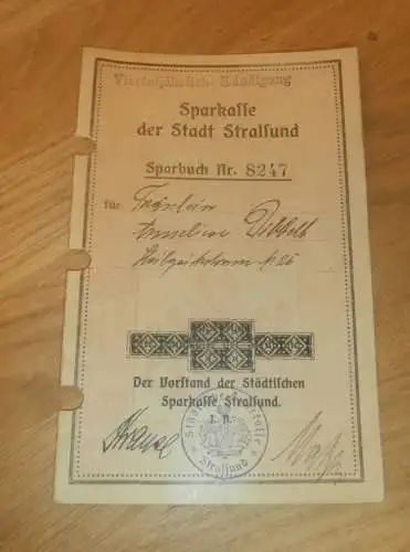 altes Sparbuch Stralsund , 1927 - 1936 , Anneliese Dibbelt in Stralsund i. Mecklenburg , Sparkasse , Bank