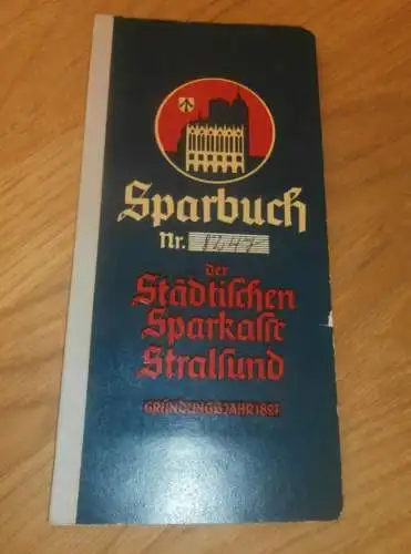 altes Sparbuch Stralsund , 1937 - 1944 , Anneliese Lohmann geb. Dibbelt in Stralsund i. Mecklenburg , Sparkasse , Bank