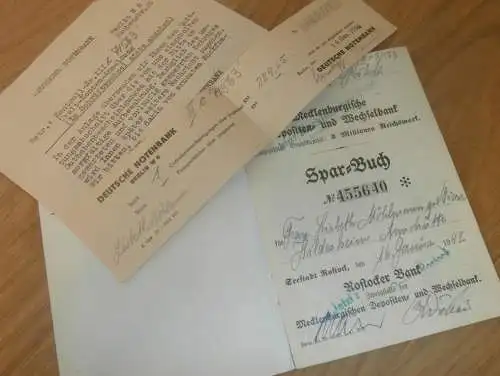 altes Sparbuch Rostock , 1942 , L. Möhlmann geb. Giese in Hildesheim / Annahütte , Mecklenburg , Sparkasse , Bank !!!