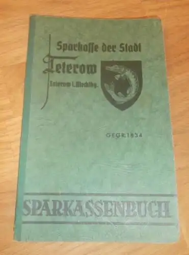 altes Sparbuch Teterow , 1942 , Helga Lemme in Teterow i. Mecklenburg , Sparkasse , Bank !!!