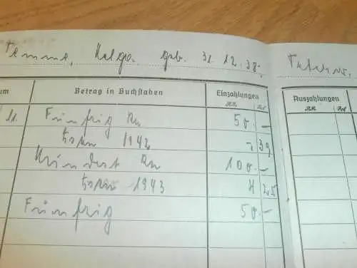 altes Sparbuch Teterow , 1942 , Helga Lemme in Teterow i. Mecklenburg , Sparkasse , Bank !!!