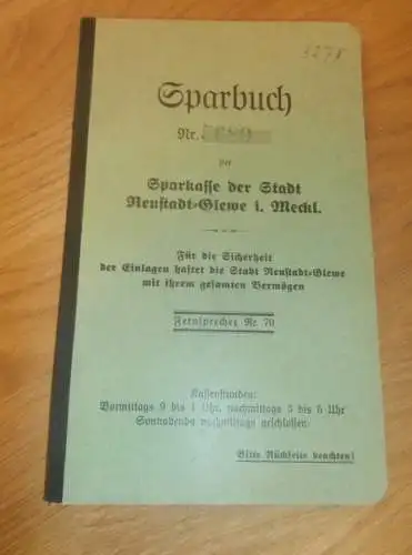 altes Sparbuch Neustadt-Glewe , 1936 - 1946 , Ella Ahrendt in Neuhof i. Mecklenburg , Sparkasse , Bank !!!