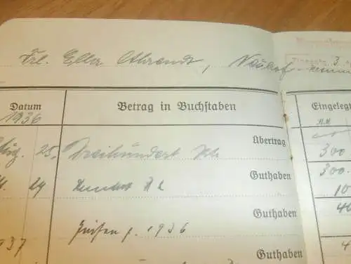 altes Sparbuch Neustadt-Glewe , 1936 - 1946 , Ella Ahrendt in Neuhof i. Mecklenburg , Sparkasse , Bank !!!