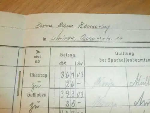 altes Sparbuch Mirow , 1940 - 1946 , Hans Henning in Mirow i. Mecklenburg , Sparkasse , Bank !!!