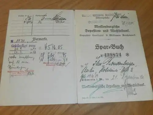 altes Sparbuch Neustadt Glewe / Schwerin , 1940 - 1944 , Ilse Rondeshagen in Berlin , Mecklenburg , Sparkasse , Bank !!!