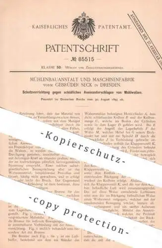 original Patent - Mühlenbauanstalt & Maschinenfabrik , vorm. Gebr. Seck , Dresden | 1895 | Mahlwalze | Walze Mühle Mehl