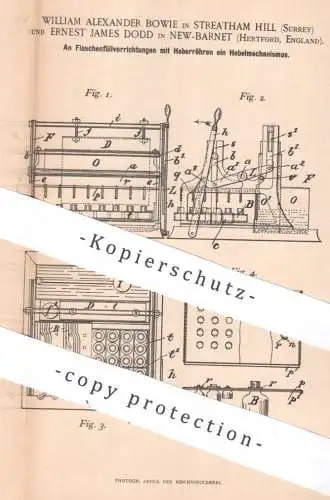original Patent - William Alexander Bowie , Streatham Hill | Ernest James Dodd , New Barnet , England | Flaschen füllen