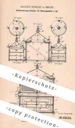 original Patent - Adolph Ernecke , Berlin , 1895 , Behälter für Nahrungsmittel | Lebensmittel - Dose , Gefäß , Glas !!