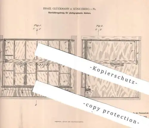 original Patent - Israel Glückmann , Königsberg , Preußen , 1894 , Oberlicht für Photo - Atelier | Fenster , Glasdach