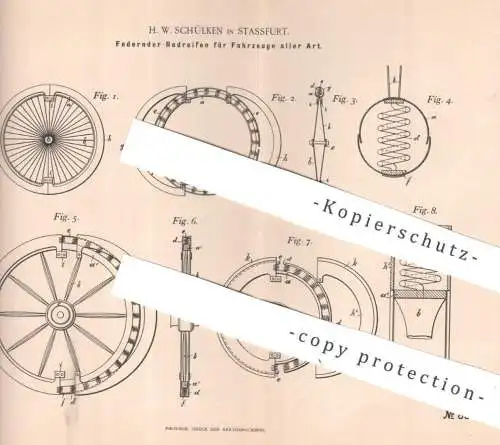 original Patent - H. W. Schülken , Stassfurt | 1895 | Federnder Radreifen für Fahrzeuge | Rad , Reifen , Eisenbahn !!