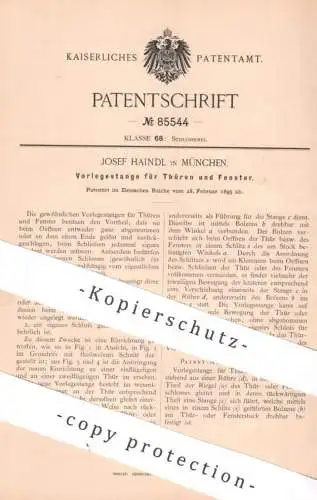 original Patent - Josef Haindl , München , 1895 , Vorlegestange für Türen & Fenster | Tür , Riegel , Schloss Schlosserei