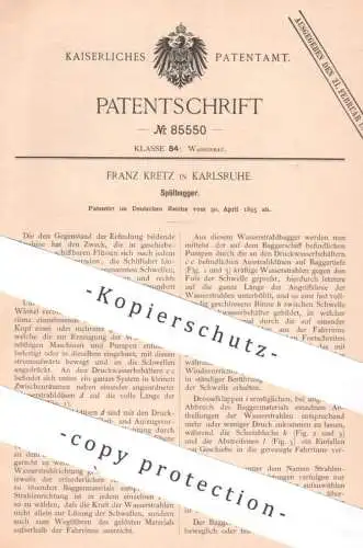 original Patent - Franz Kretz , Karlsruhe , 1895 , Spülbagger | Bagger , Wasserbau , Baggerschiff , Pumpe , Pumpen !!