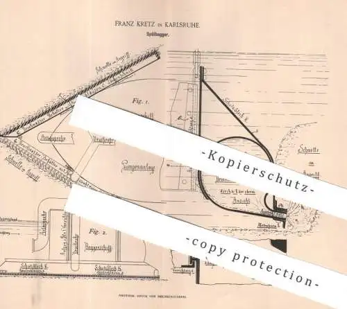 original Patent - Franz Kretz , Karlsruhe , 1895 , Spülbagger | Bagger , Wasserbau , Baggerschiff , Pumpe , Pumpen !!
