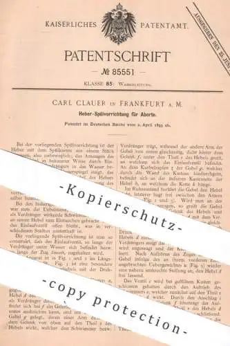 original Patent - Carl Clauer , Frankfurt / Main , 1895 , Heber - Spülung für Abort | WC , Toilette , Spülkasten !!