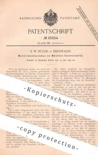 original Patent - K. W. Müller , Eberswalde , 1895 , Markiermechanismus an Wächter - Kontrolluhren | Uhr , Uhren