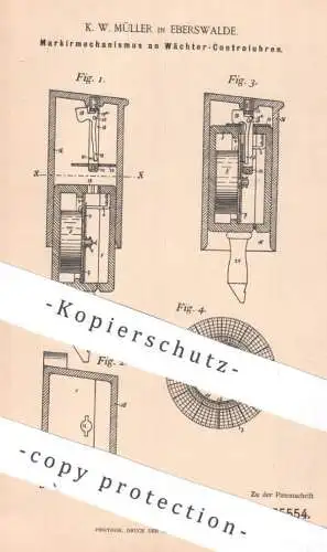 original Patent - K. W. Müller , Eberswalde , 1895 , Markiermechanismus an Wächter - Kontrolluhren | Uhr , Uhren