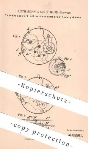 original Patent - J. Roth Sohn , Solothurn , Schweiz , 1895 , Taschenuhrwerk | Uhrwerk , Uhr , Uhren , Uhrmacher !!!
