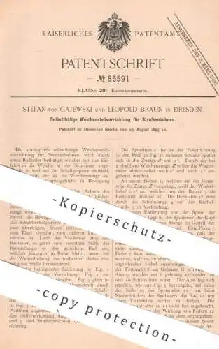 original Patent - Stefan von Gajewski , Leopold Braun , Dresden , 1895 , Weichenstellung für Straßenbahnen | Stellwerk !