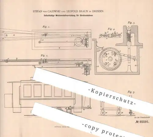 original Patent - Stefan von Gajewski , Leopold Braun , Dresden , 1895 , Weichenstellung für Straßenbahnen | Stellwerk !