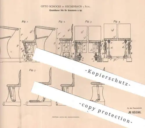 original Patent - Otto Schocke , Reichenbach / Schlesien , 1895 , Sitz f. Schulbänke | Schulbank , Stuhl , Bank , Schule