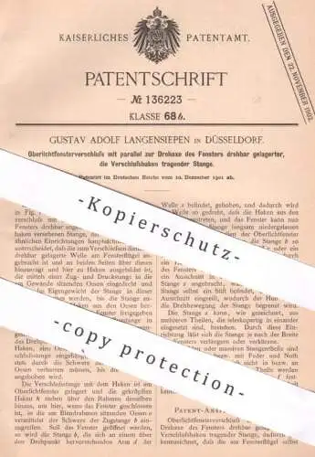 original Patent - Gustav Adolf Langensiepen , Düsseldorf , 1901 , Oberlichtfenster Verschluss | Fenster , Fensterflügel