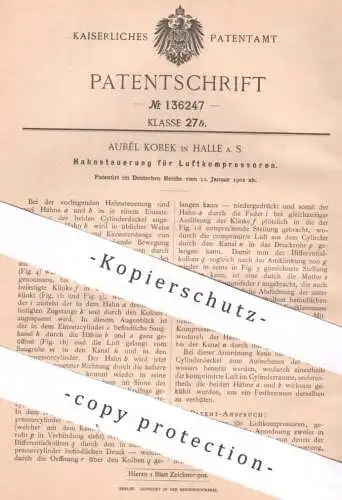 original Patent - Aurél Korek , Halle / Saale | 1902 | Hahnsteuerung für Luftkompressoren | Kompressor , Kompressoren !