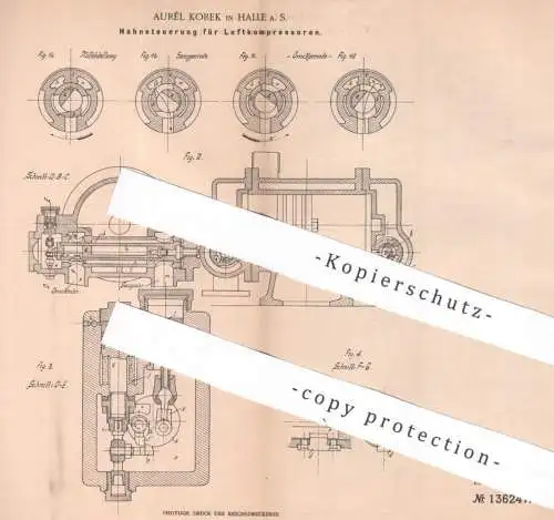 original Patent - Aurél Korek , Halle / Saale | 1902 | Hahnsteuerung für Luftkompressoren | Kompressor , Kompressoren !