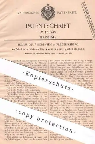 original Patent - Julius Oluf Sörensen , Frederiksberg , 1901 , Aufziehvorrichtung für Markisen | Markise | Jalousie !