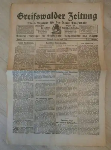Greifswalder Zeitung , 24.04.1918, Greifswald in Mecklenburg , Pommern , Rügen , viel Reklame !!!
