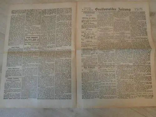 Greifswalder Zeitung , 24.04.1918, Greifswald in Mecklenburg , Pommern , Rügen , viel Reklame !!!
