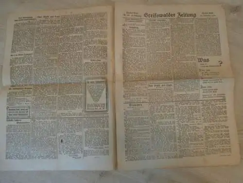 Greifswalder Zeitung , 25.11.1919 , Greifswald in Mecklenburg , viel Reklame !!!